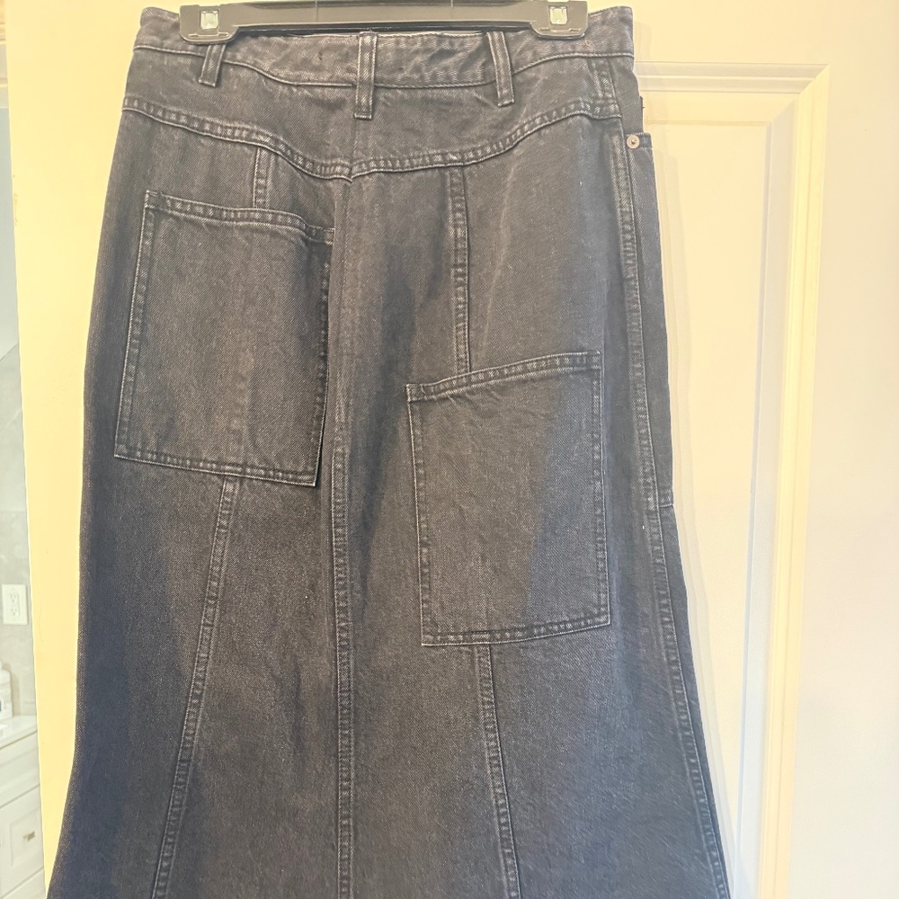 TIBI Black denim midi skirt
